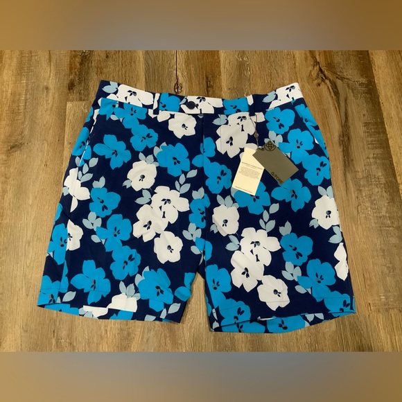 G/FORE Maverick Hybrid Shorts Blue Floral Performance Golf Activewear Mens Sz 36